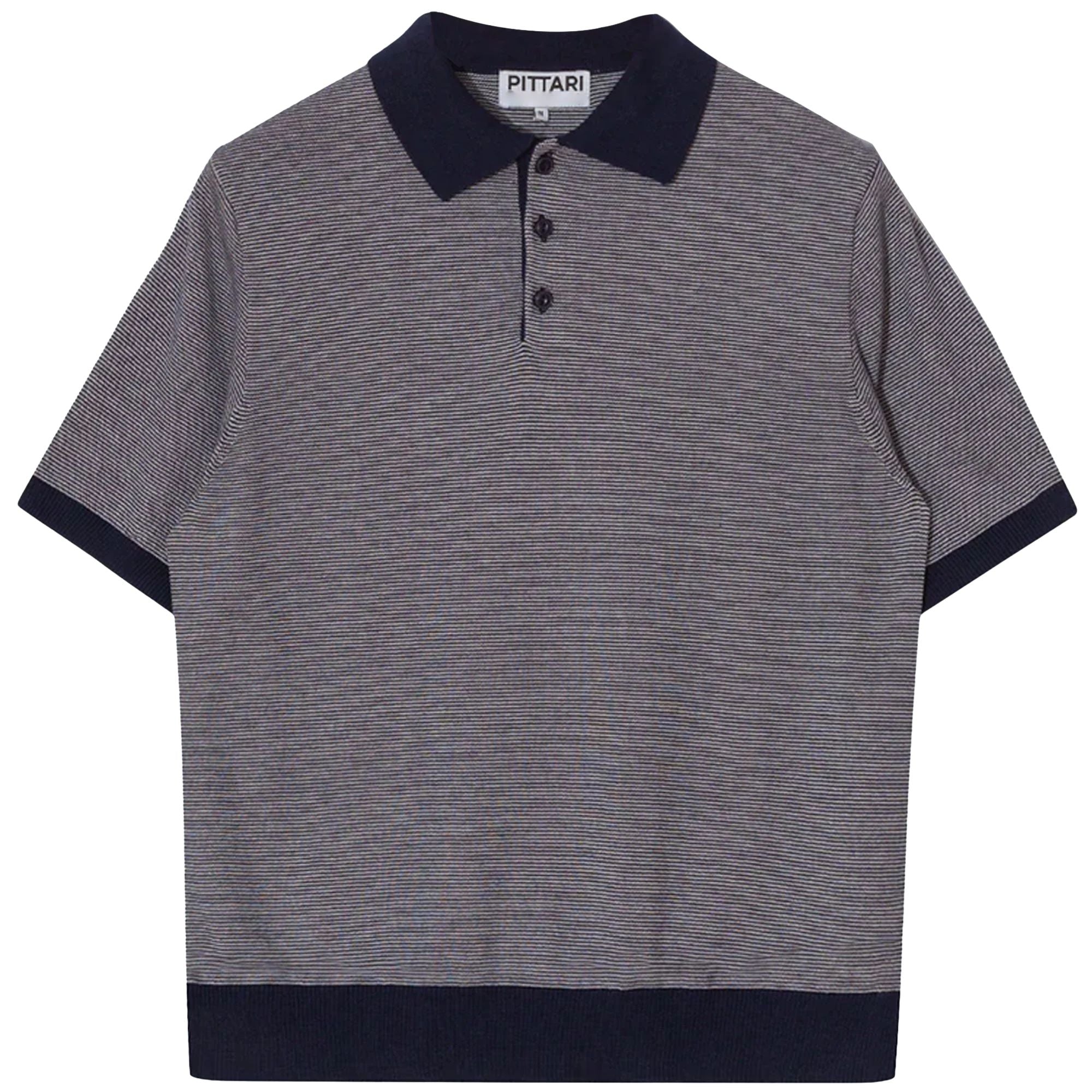 Microstripe Short Sleeve Polo - Navy/Ecru