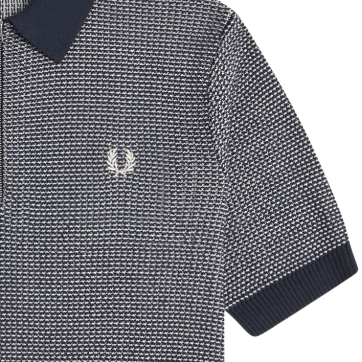 Fred Perry Textured Knitted Half Zip Shirt - Navy