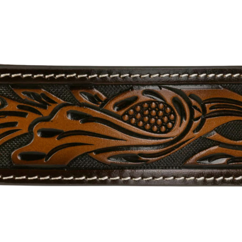 Stetson Hats Tooled Dark Leather Belt - Brown