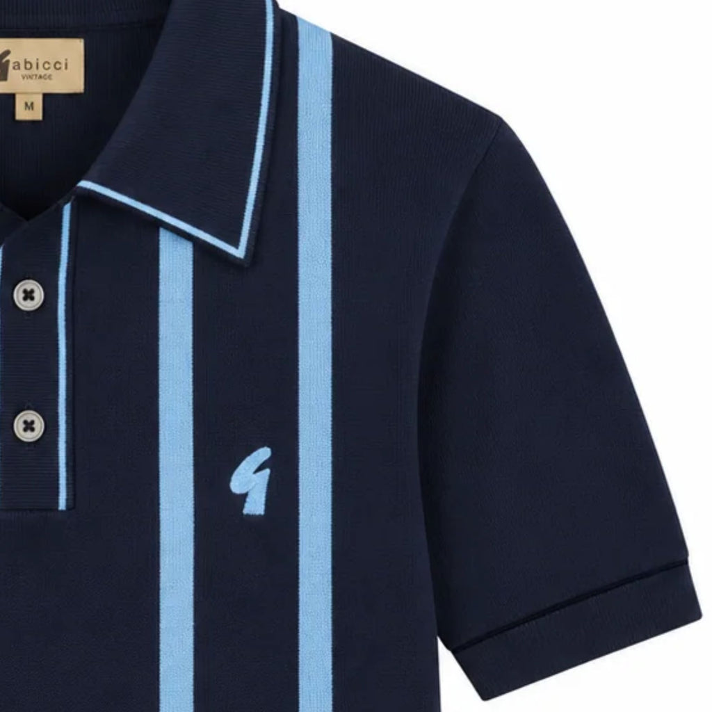 Gabicci Vintage Beckenham Short Sleeve Knit Polo - Navy