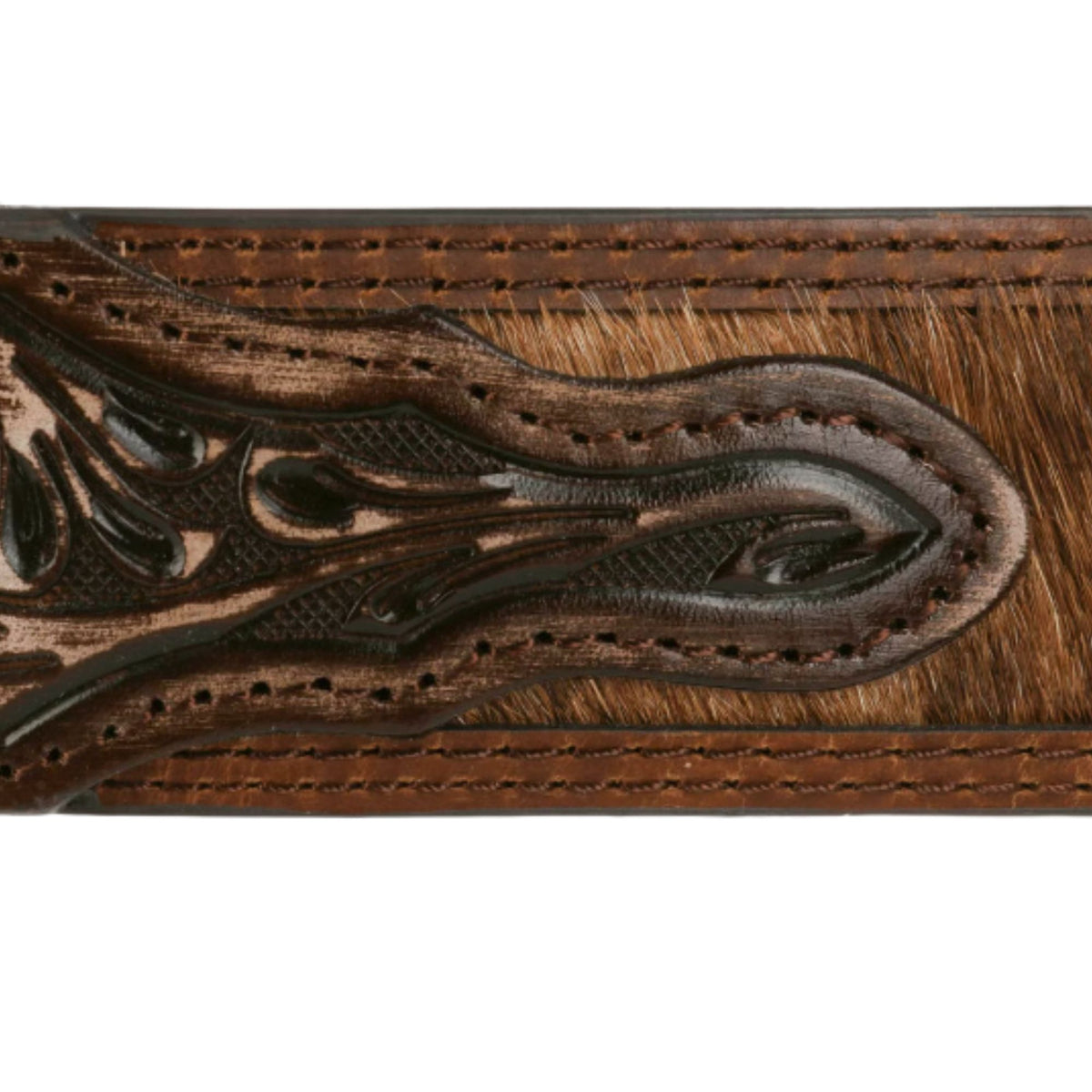 Stetson Hats Hair-on-Hide Tooled Leather Belt - Brown
