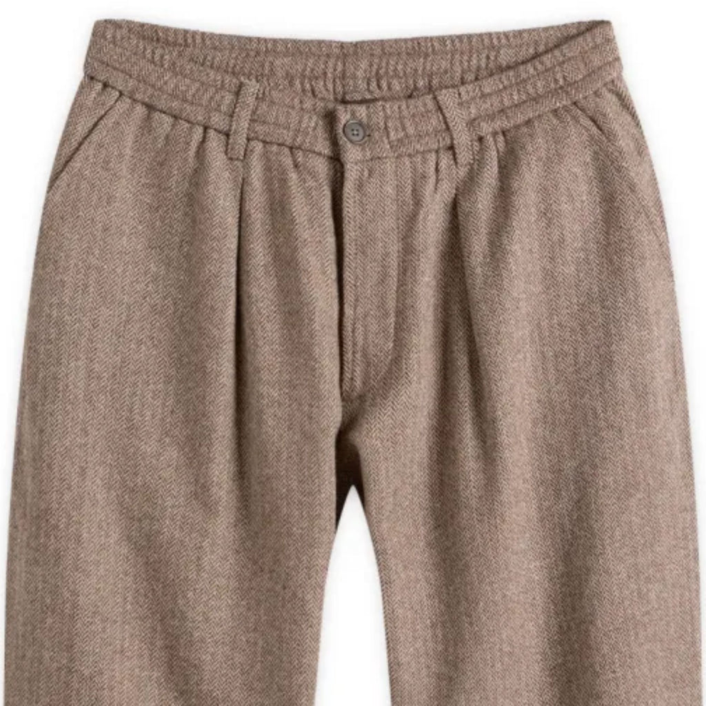 Universal Works Wool Herringbone Pleated Track Pant - Brown