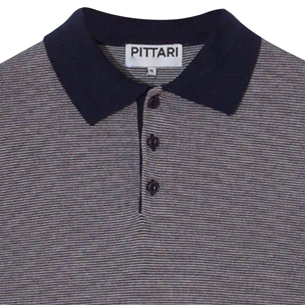 Pittari Microstripe Short Sleeve Polo - Navy/Ecru