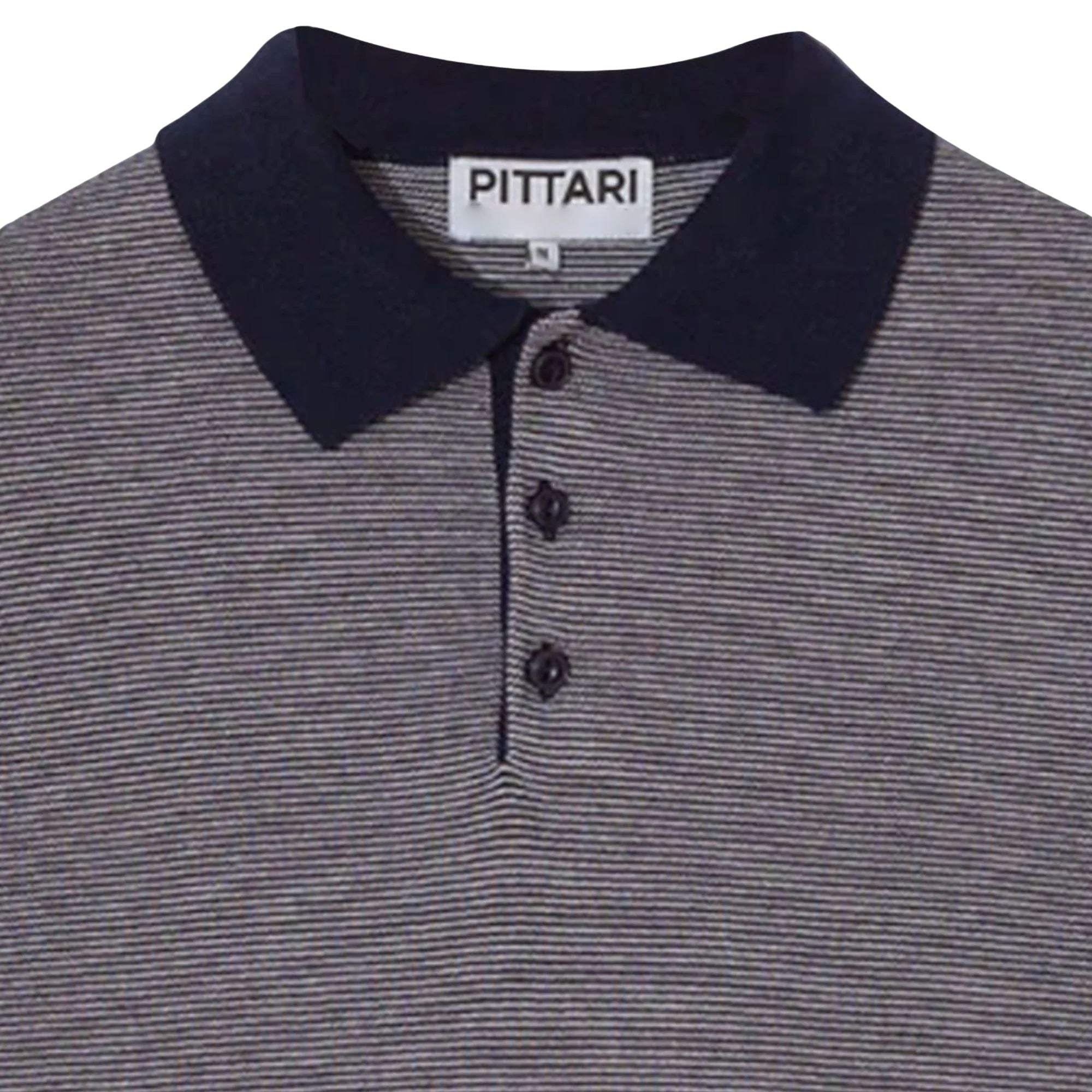 Microstripe Short Sleeve Polo - Navy/Ecru