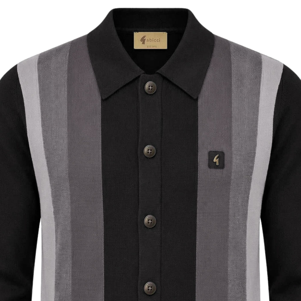 Gabicci Vintage Pedro Long Sleeve Button Thru Knit Polo - Black