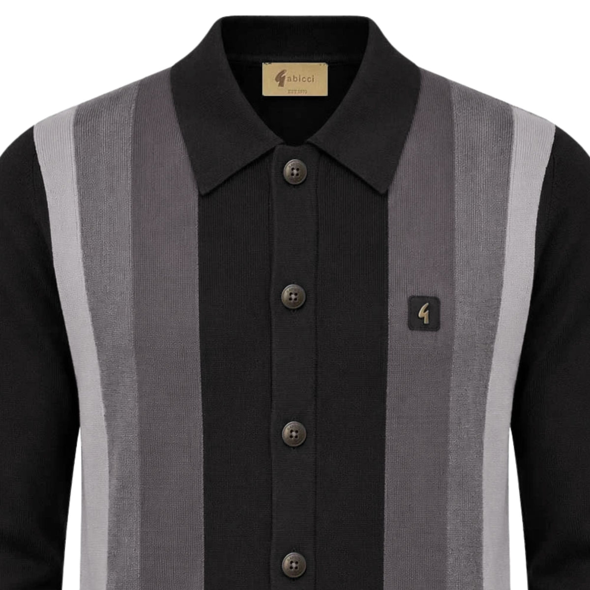 Gabicci Vintage Pedro Long Sleeve Button Thru Knit Polo - Black