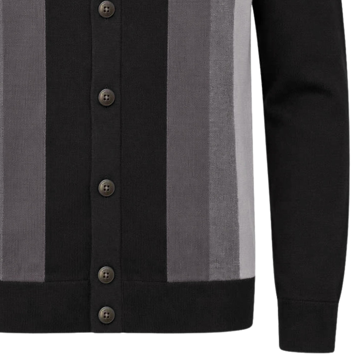 Gabicci Vintage Pedro Long Sleeve Button Thru Knit Polo - Black