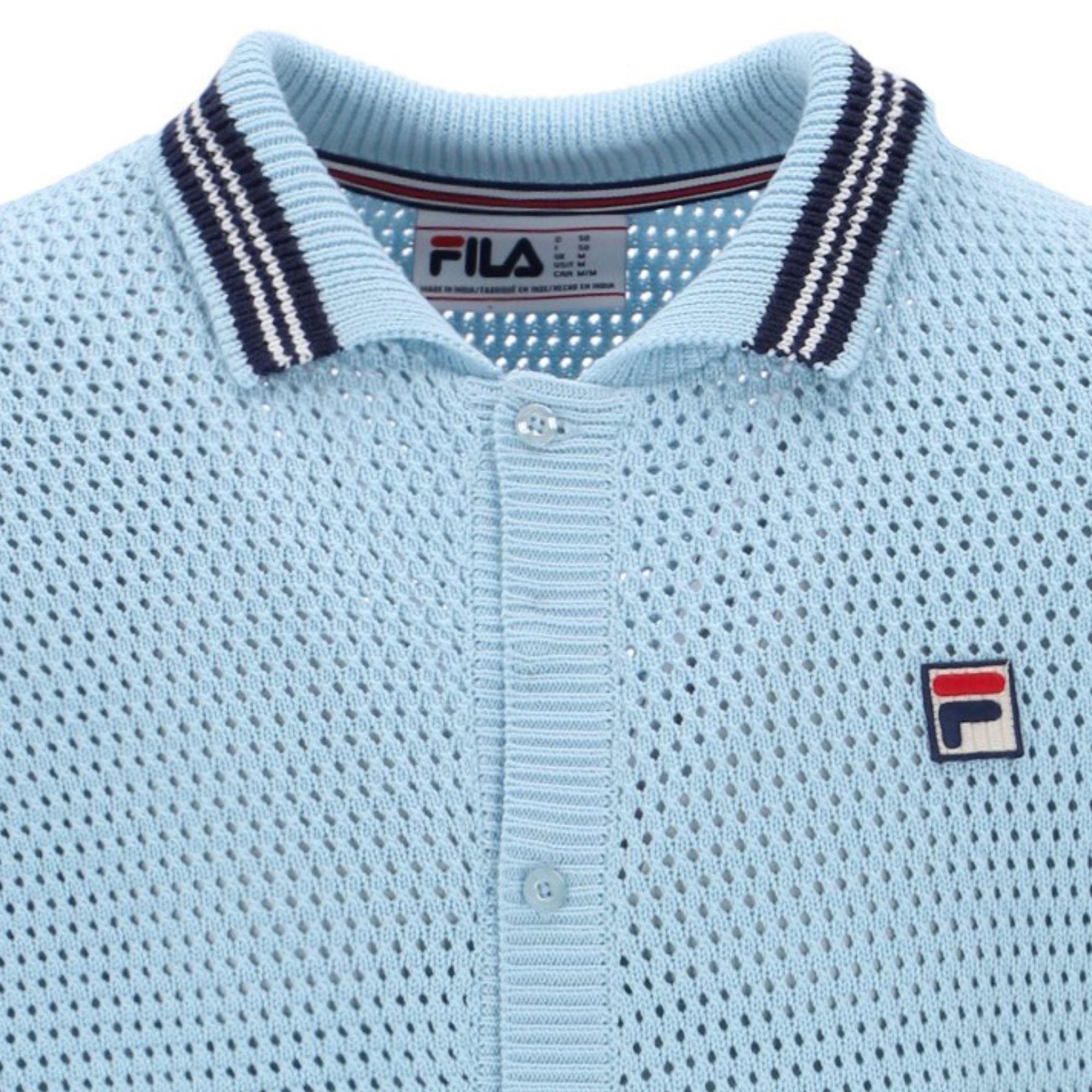 Fila Vintage Domenico Crochet Knitted Shirt - Sky