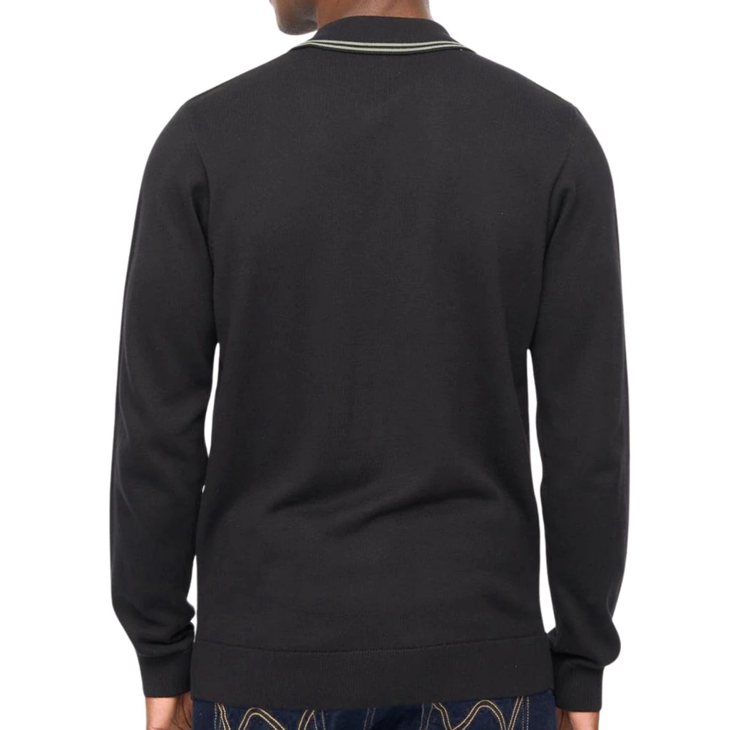 Gabicci Vintage Lucerne Long Sleeve Zip Thru Knit Polo - Khaki/Black