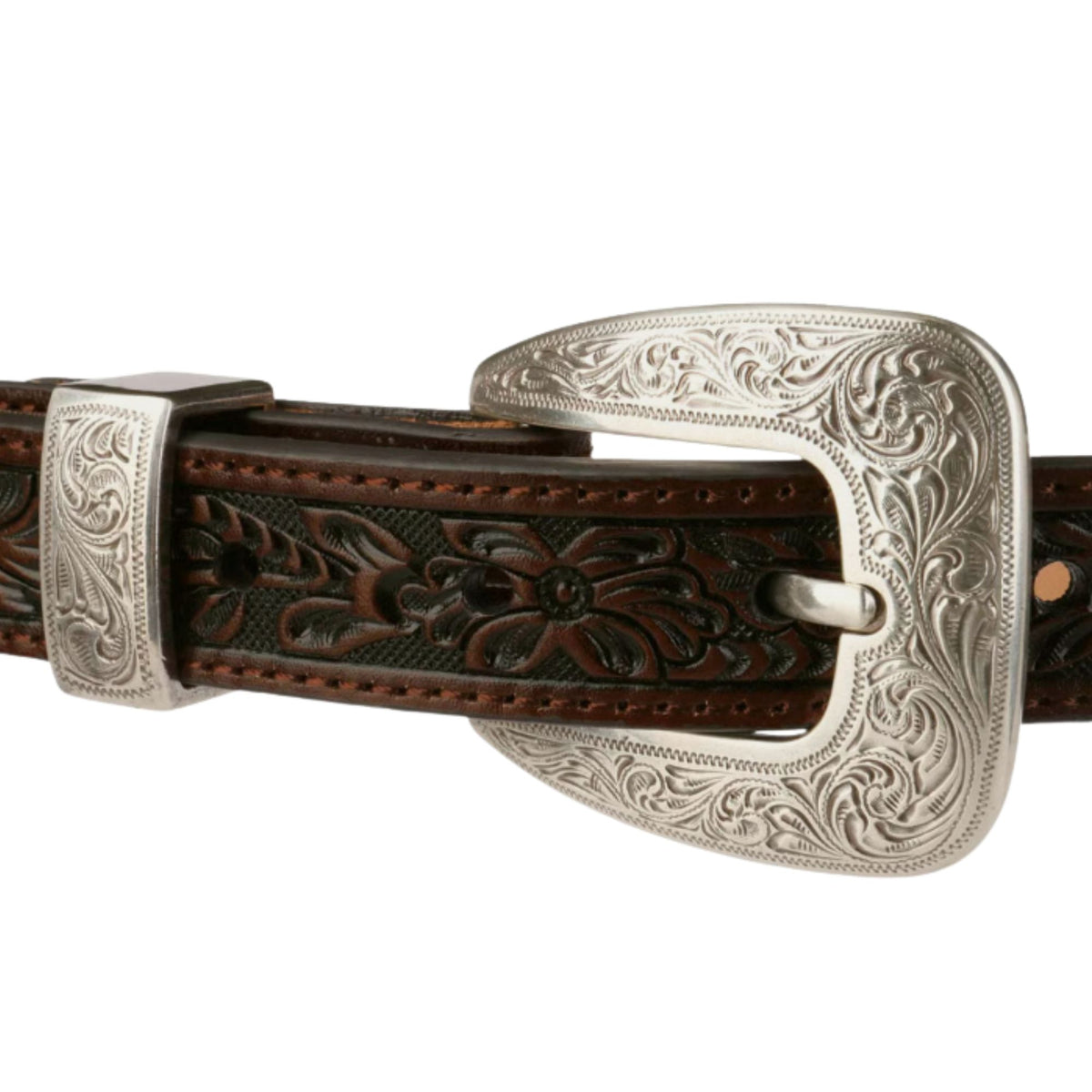 Stetson Hats Croco Print Tooled Leather Belt - Brown