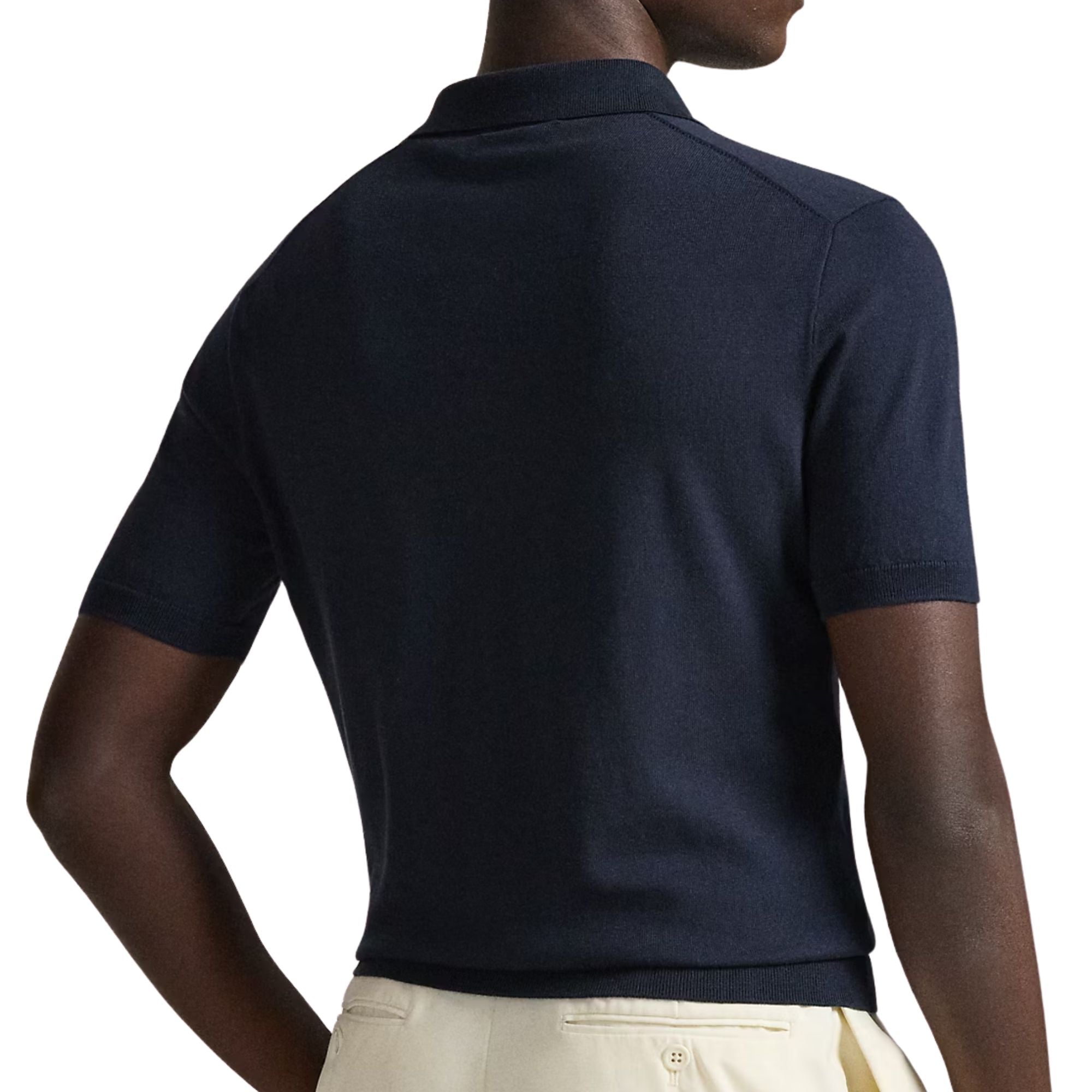 Cotton Polo Collar Jumper - Navy