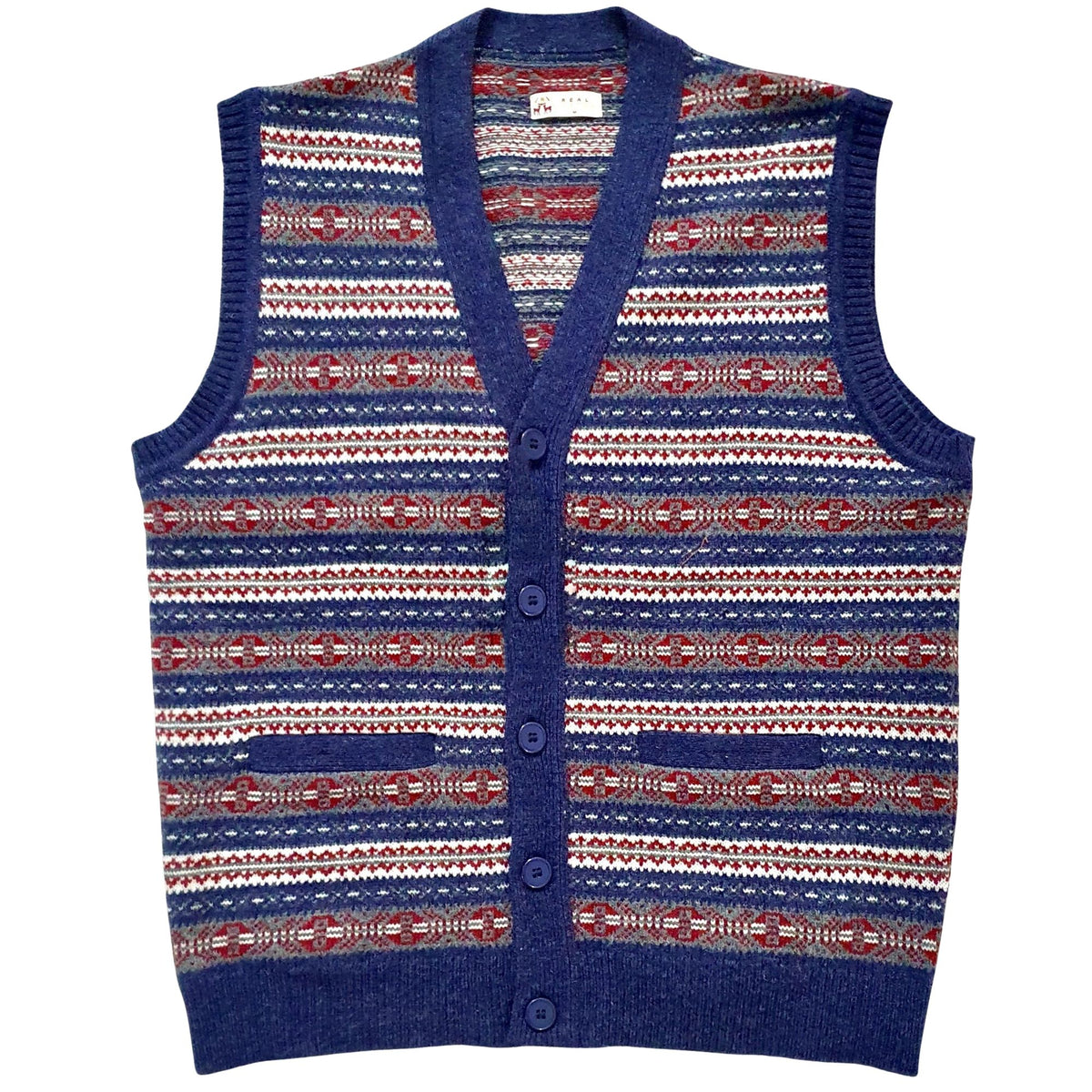 Real Hoxton Fair Isle Sleeveless Cardigan - New Navy