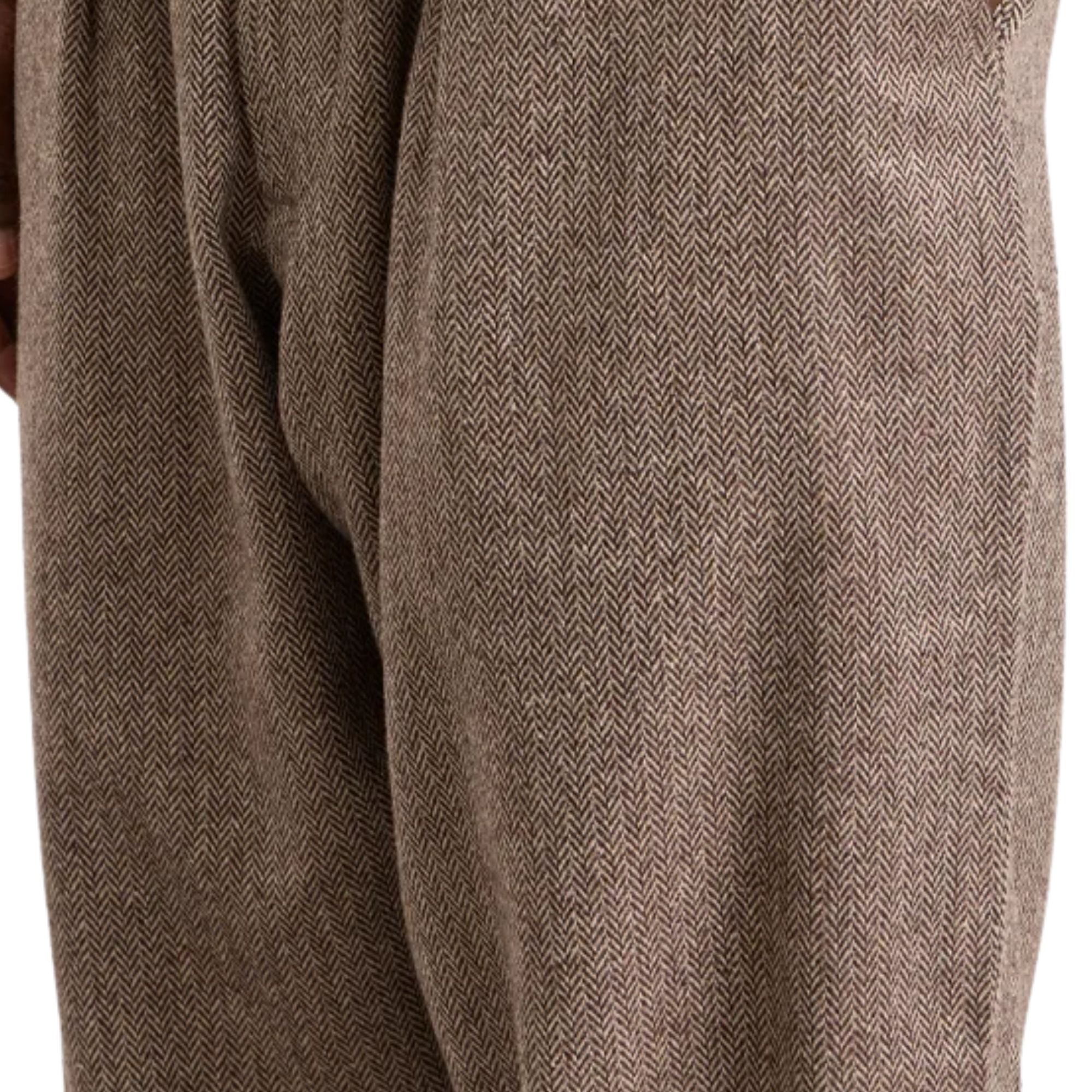 Universal Works Wool Herringbone Pleated Track Pant - Brown