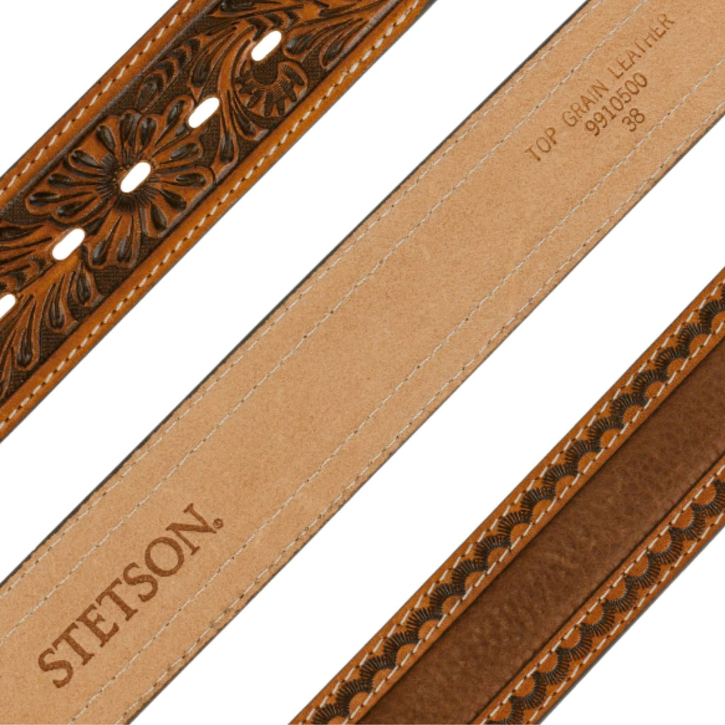 Stetson Tooled Leather Belt - Brown