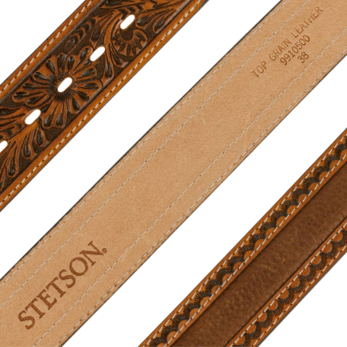 Stetson Tooled Leather Belt - Brown