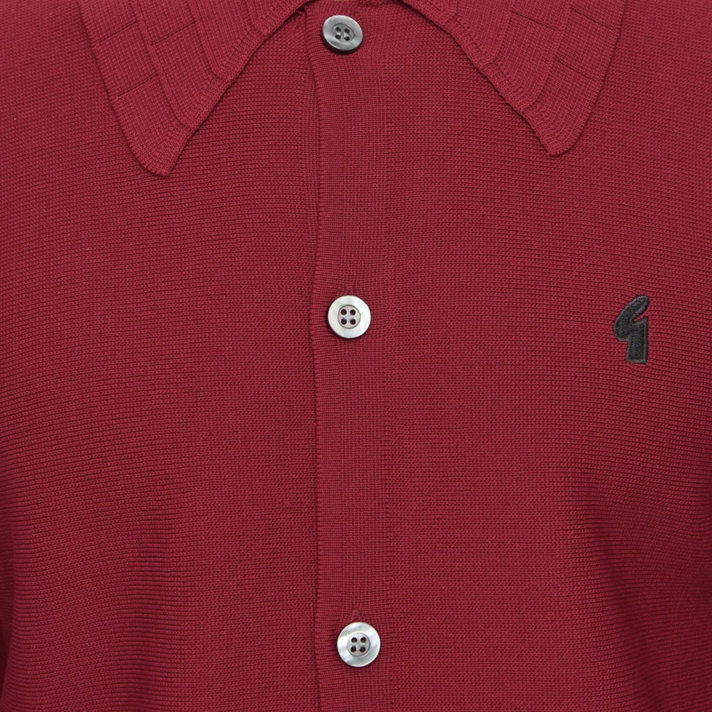Gabicci Vintage Eddie Long Sleeve Button Thru Knit Polo - Claret