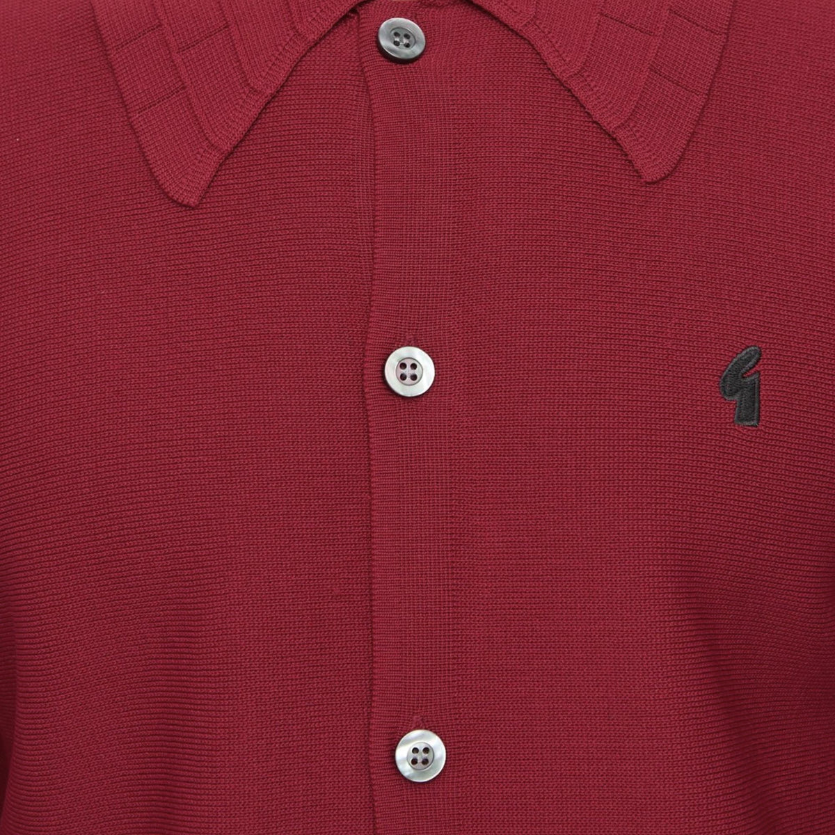 Gabicci Vintage Eddie Long Sleeve Button Thru Knit Polo - Claret