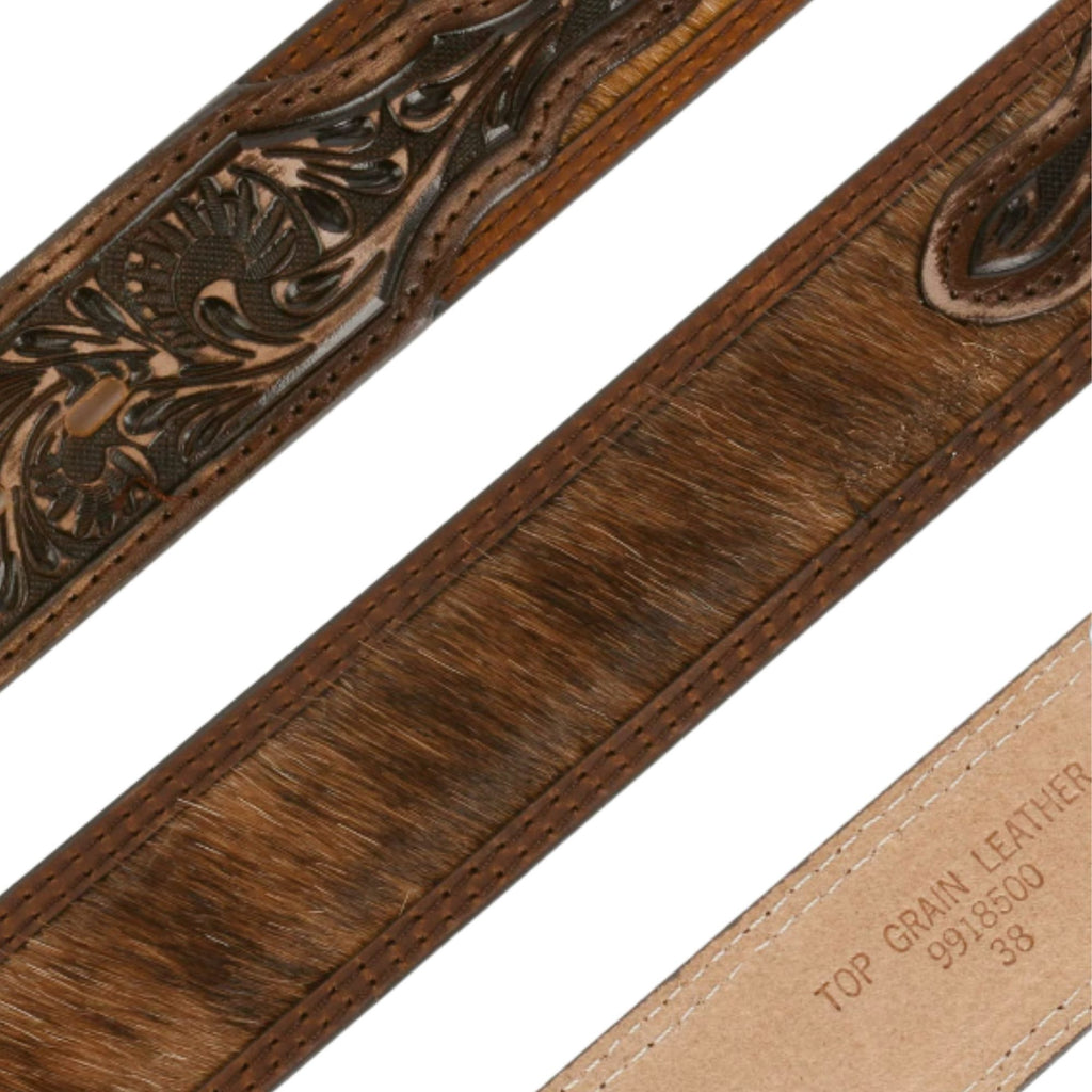 Stetson Hats Hair-on-Hide Tooled Leather Belt - Brown