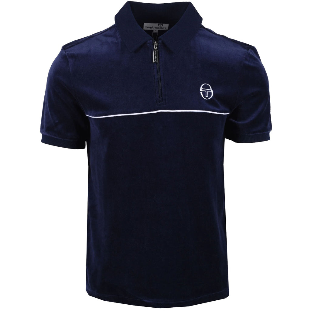 Sergio Tacchini Cardona Velour Zip Polo Shirt - Maritime Blue