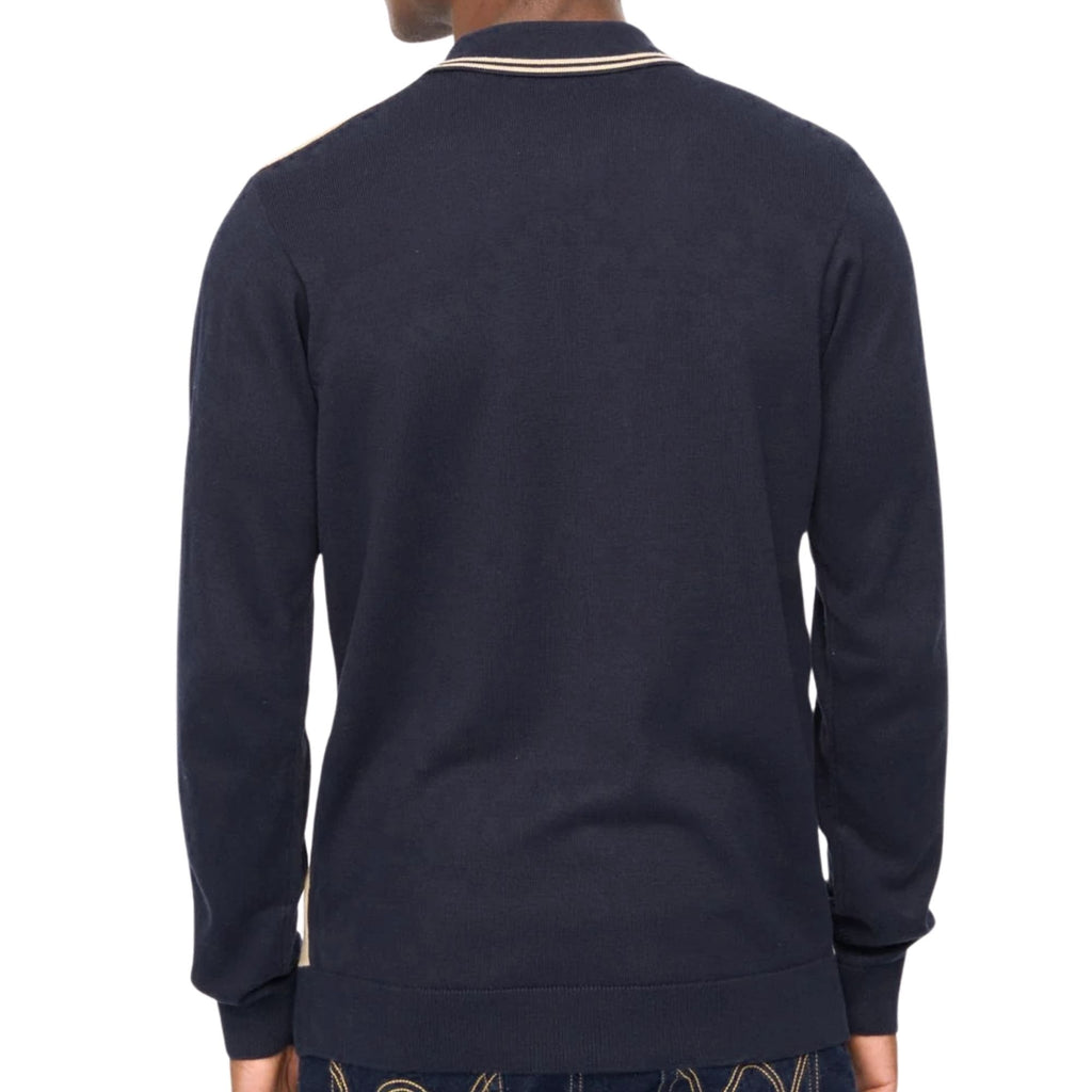 Gabicci Vintage Lucerne Long Sleeve Zip Thru Knit - Beige/Navy