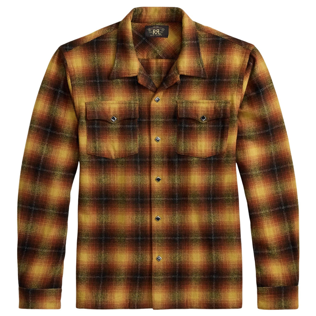 RRL by Ralph Lauren Plaid Wool-Blend Camp Shirt - Orange/Yellow