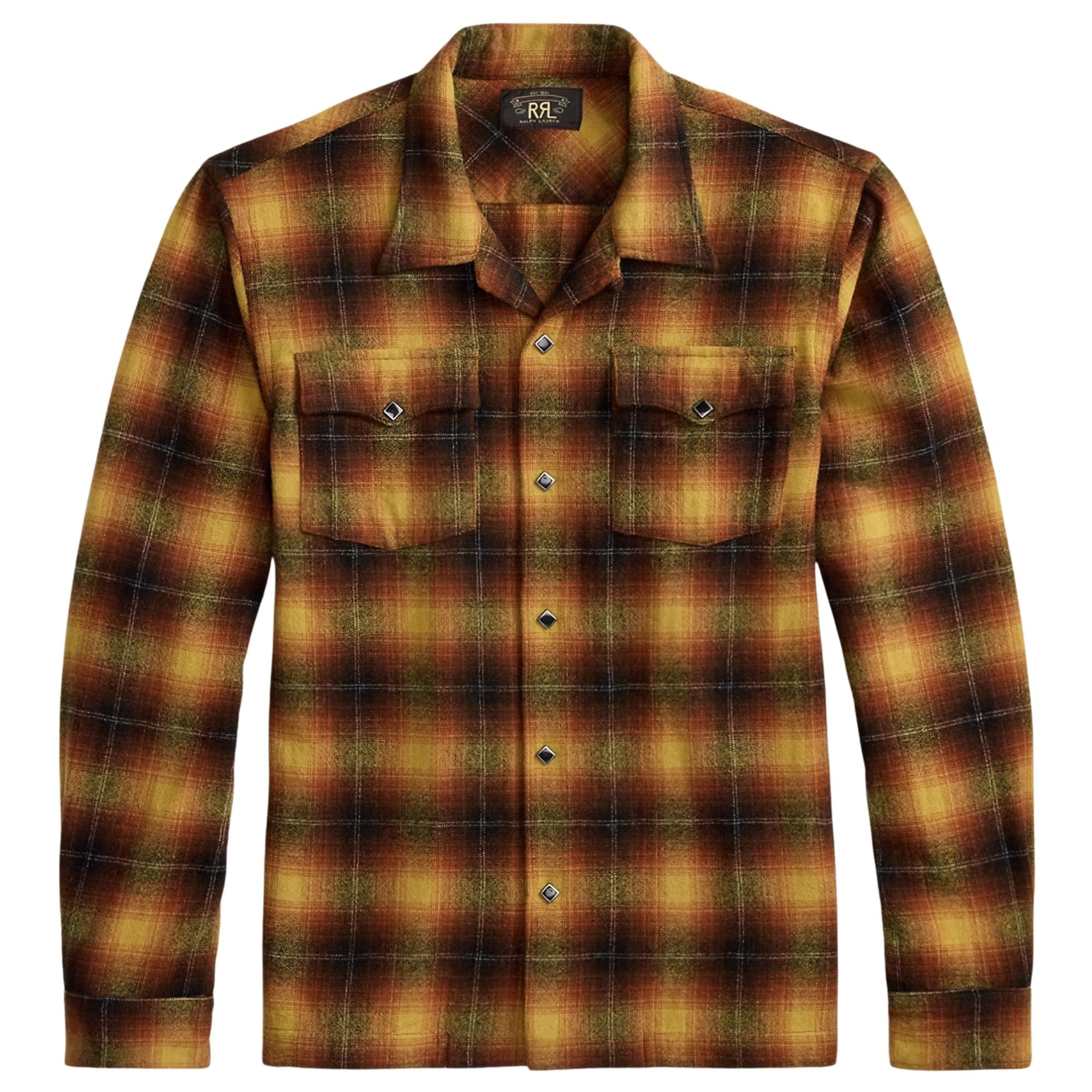 RRL by Ralph Lauren Plaid Wool-Blend Camp Shirt - Orange/Yellow