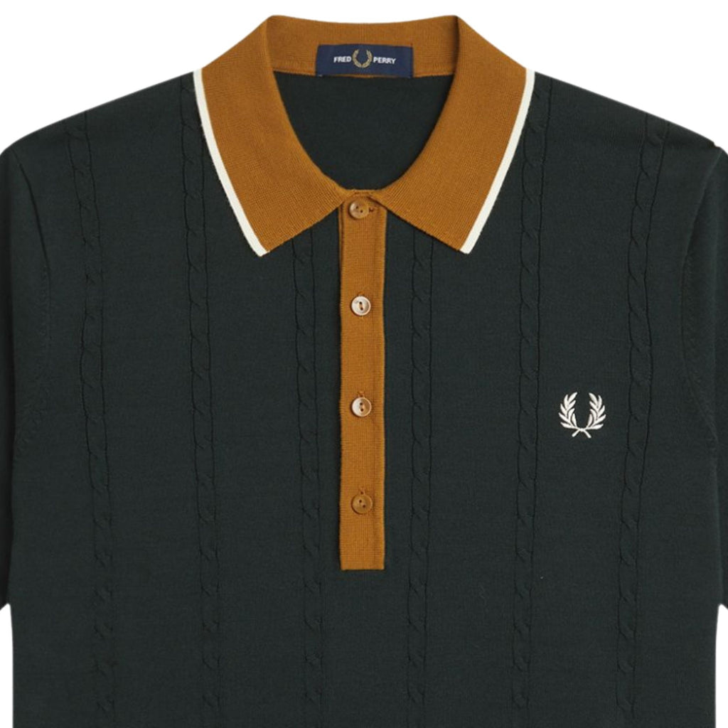 Fred Perry Cable Knit Shirt - Night Green