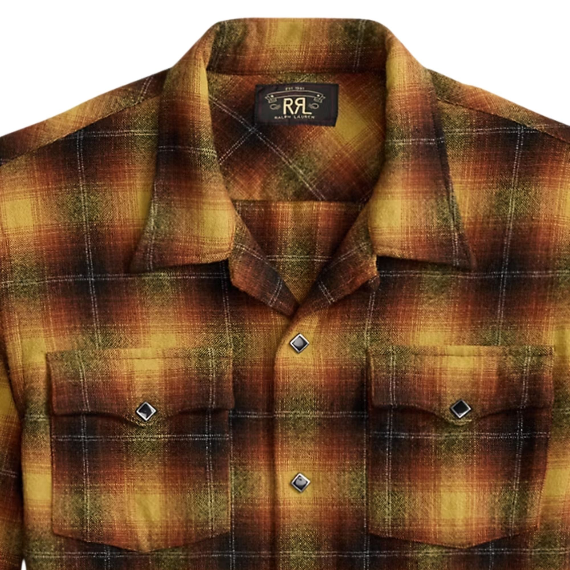 RRL by Ralph Lauren Plaid Wool-Blend Camp Shirt - Orange/Yellow
