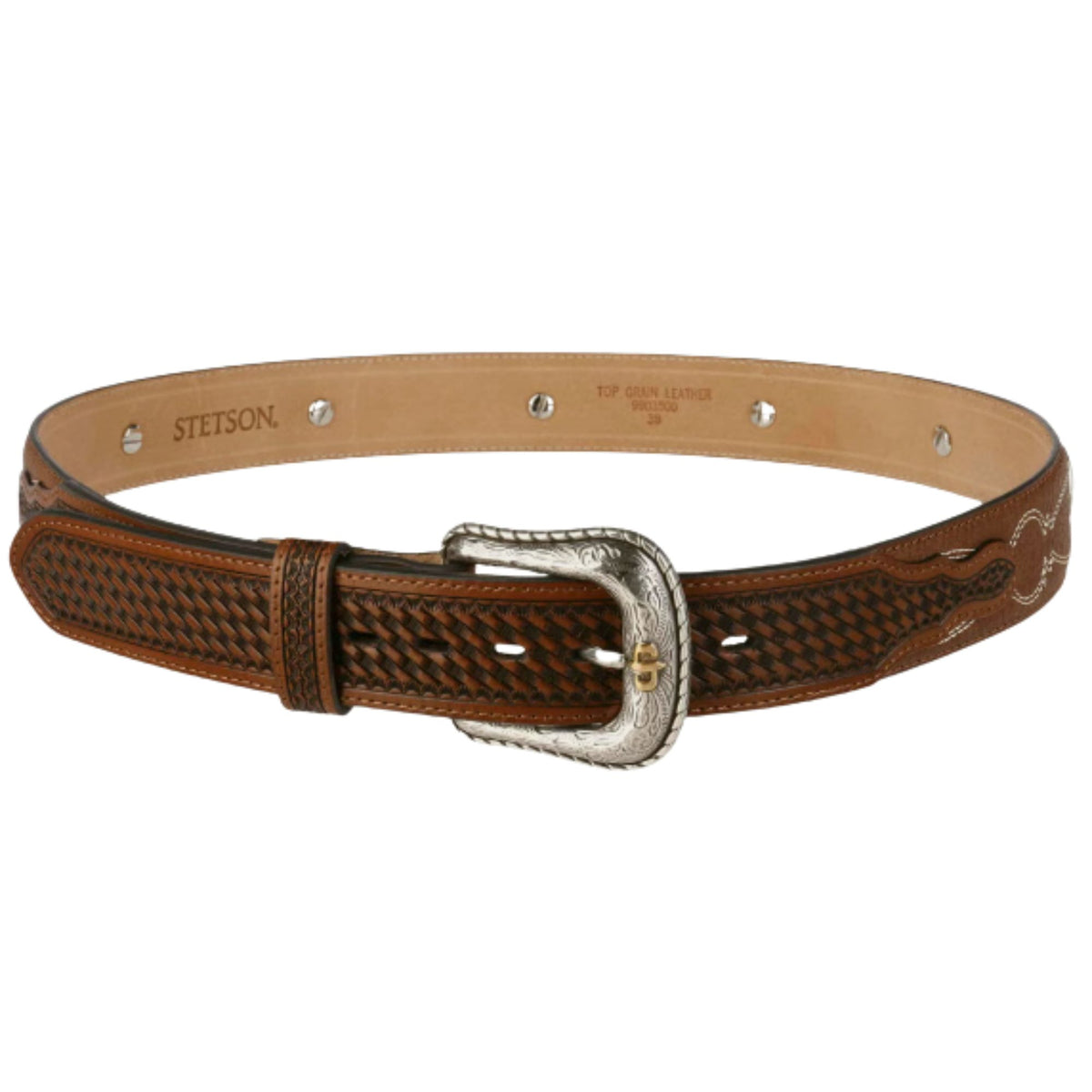 Stetson Hats Pebble Basket Weave Leather Belt - Pebble