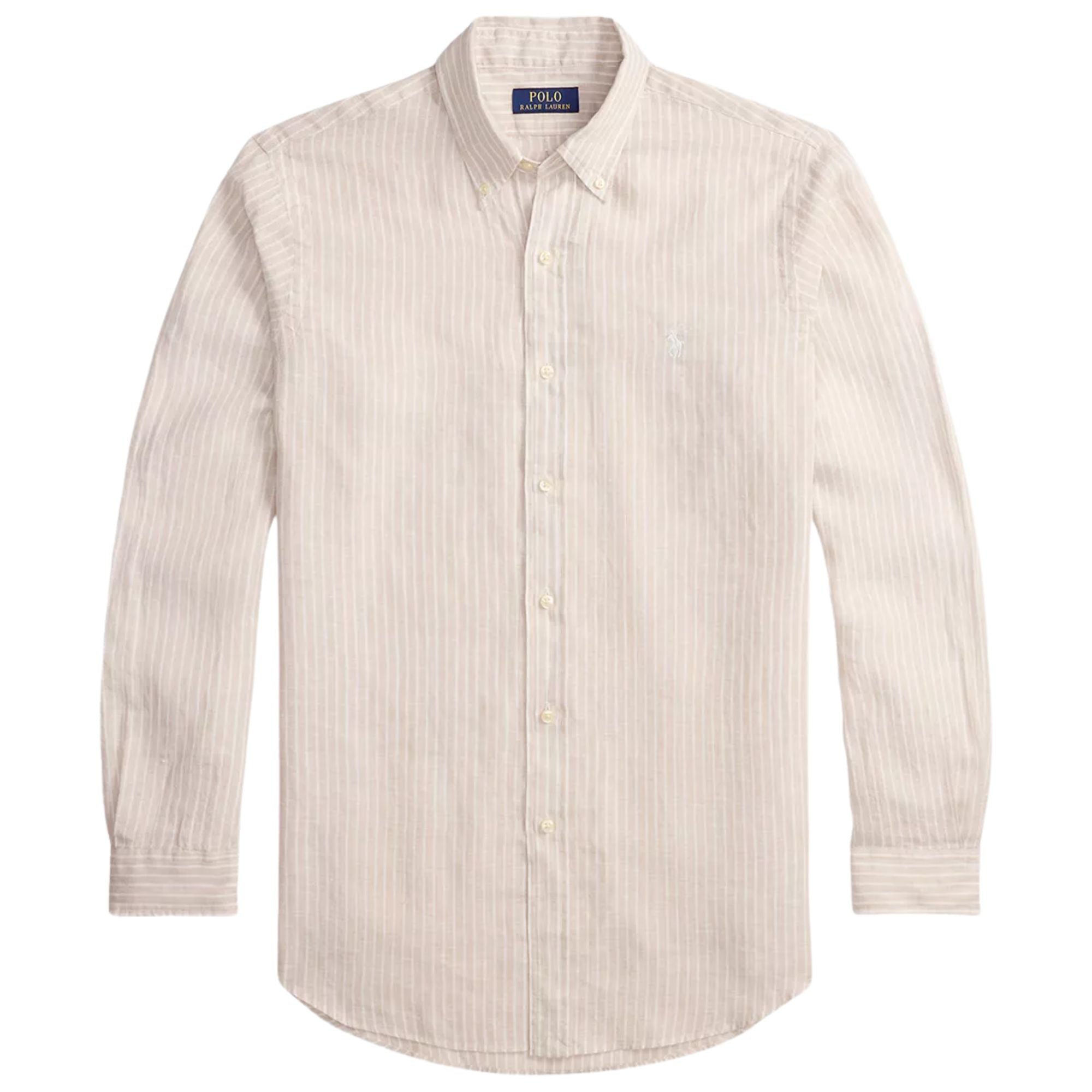 Custom Fit Striped Linen Shirt - Beige