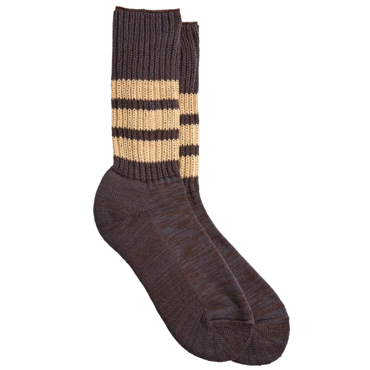 RoToTo Socks Coarse Ribbed Crew Socks - Faded Black/Orange