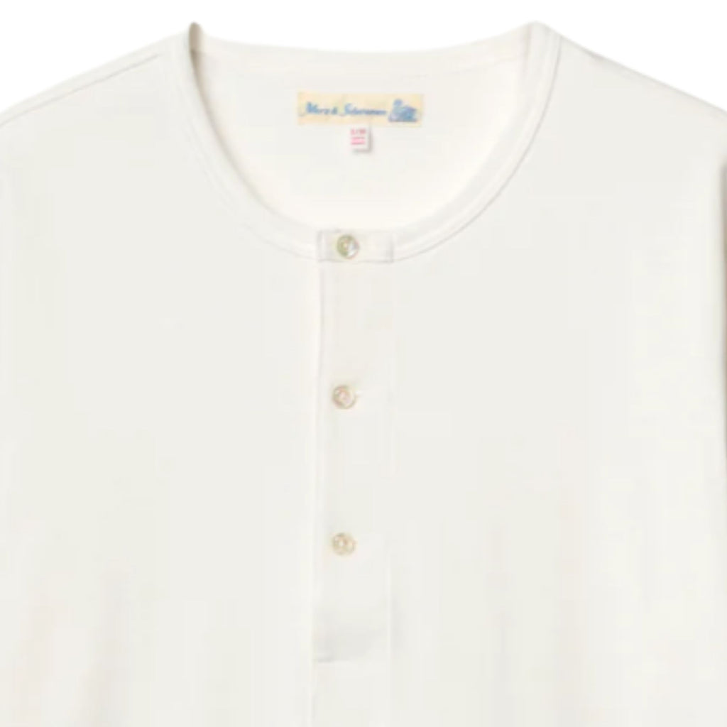 Merz b Schwanen 207 Loopwheeled Classic Fit Midweight Short Sleeve Henley - White