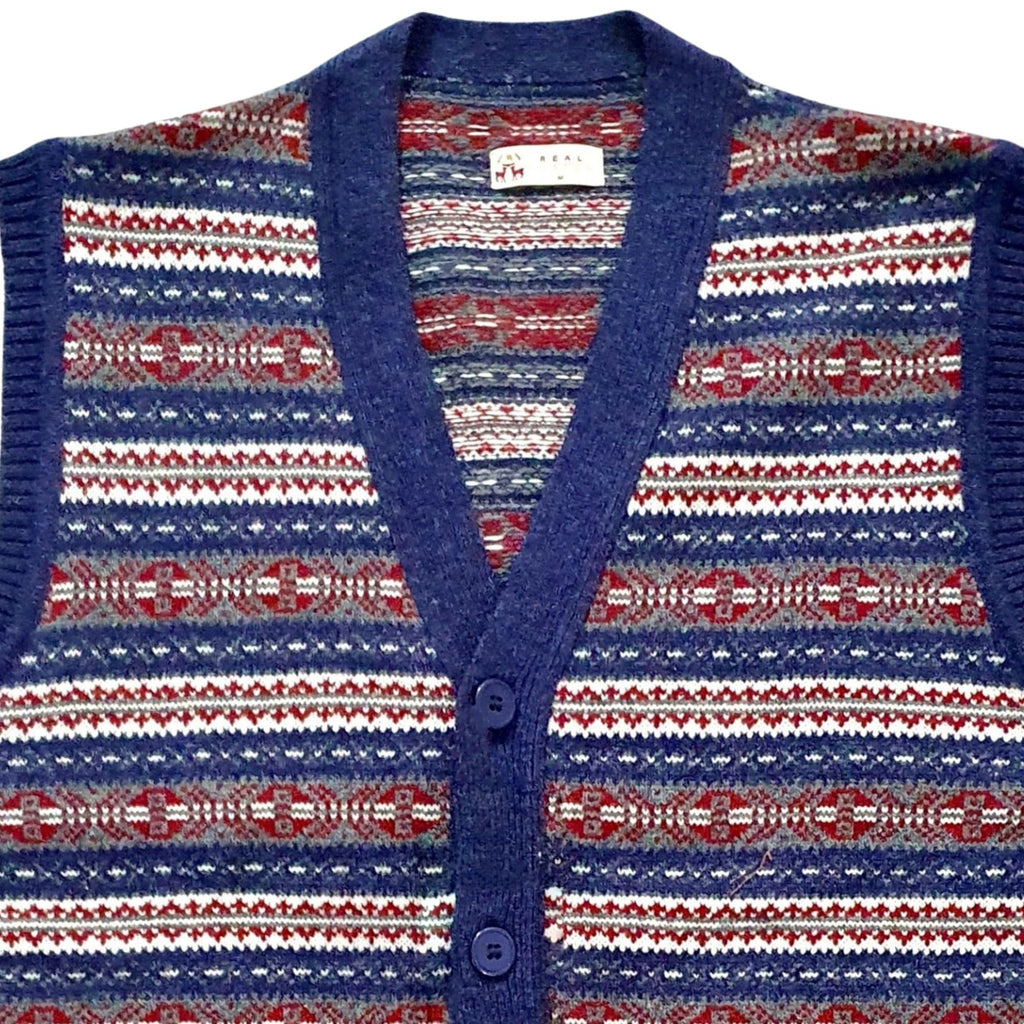 Real Hoxton Fair Isle Sleeveless Cardigan - New Navy