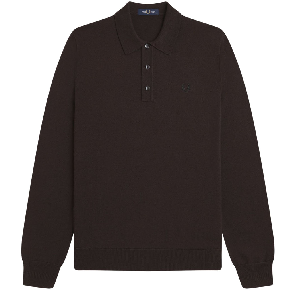 Fred Perry Long Sleeve Knitted Shirt - Rich Brown