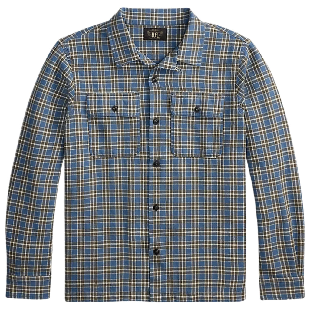 RRL by Ralph Lauren Plaid Twill Camp Shirt - Blue/Grey
