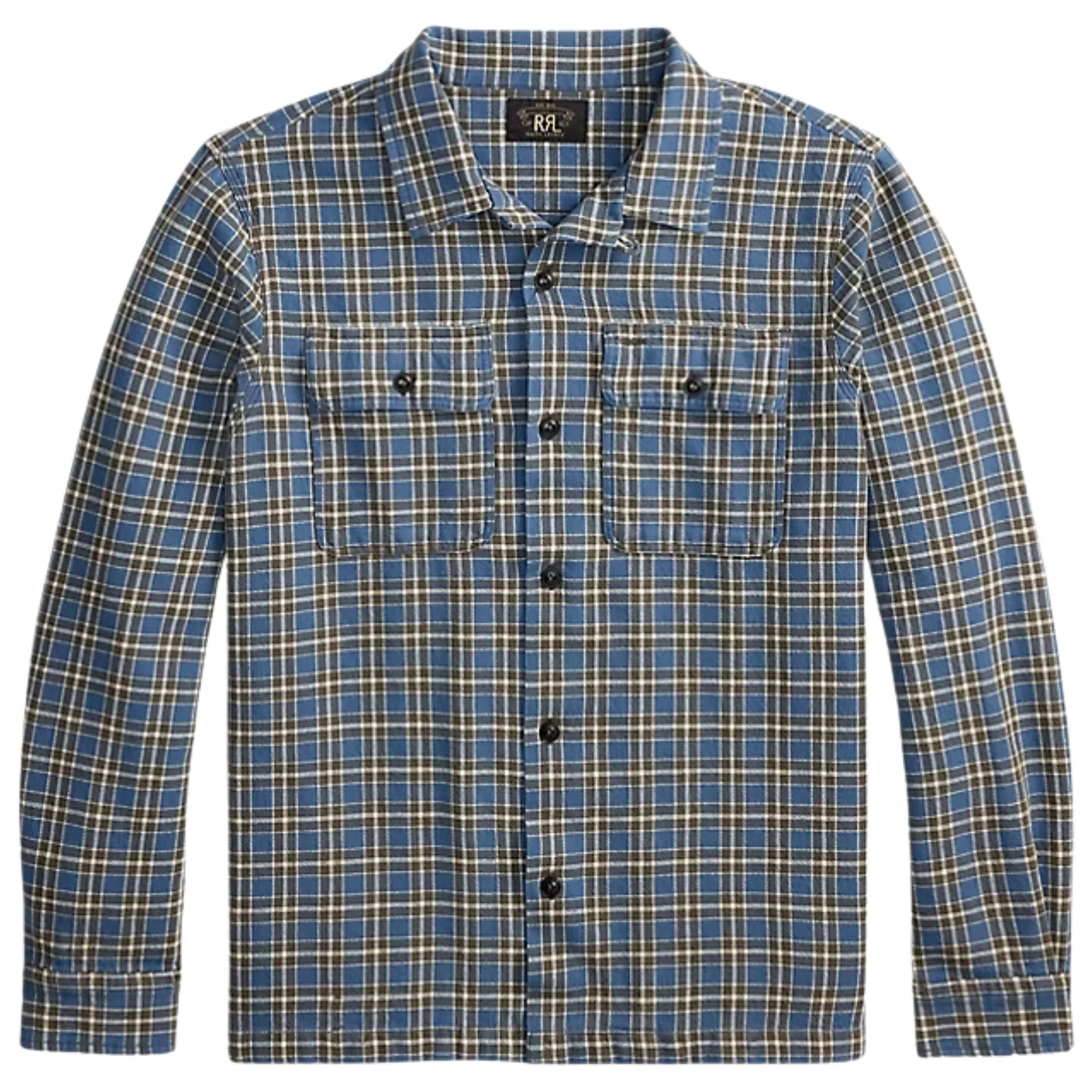 RRL by Ralph Lauren Plaid Twill Camp Shirt - Blue/Grey