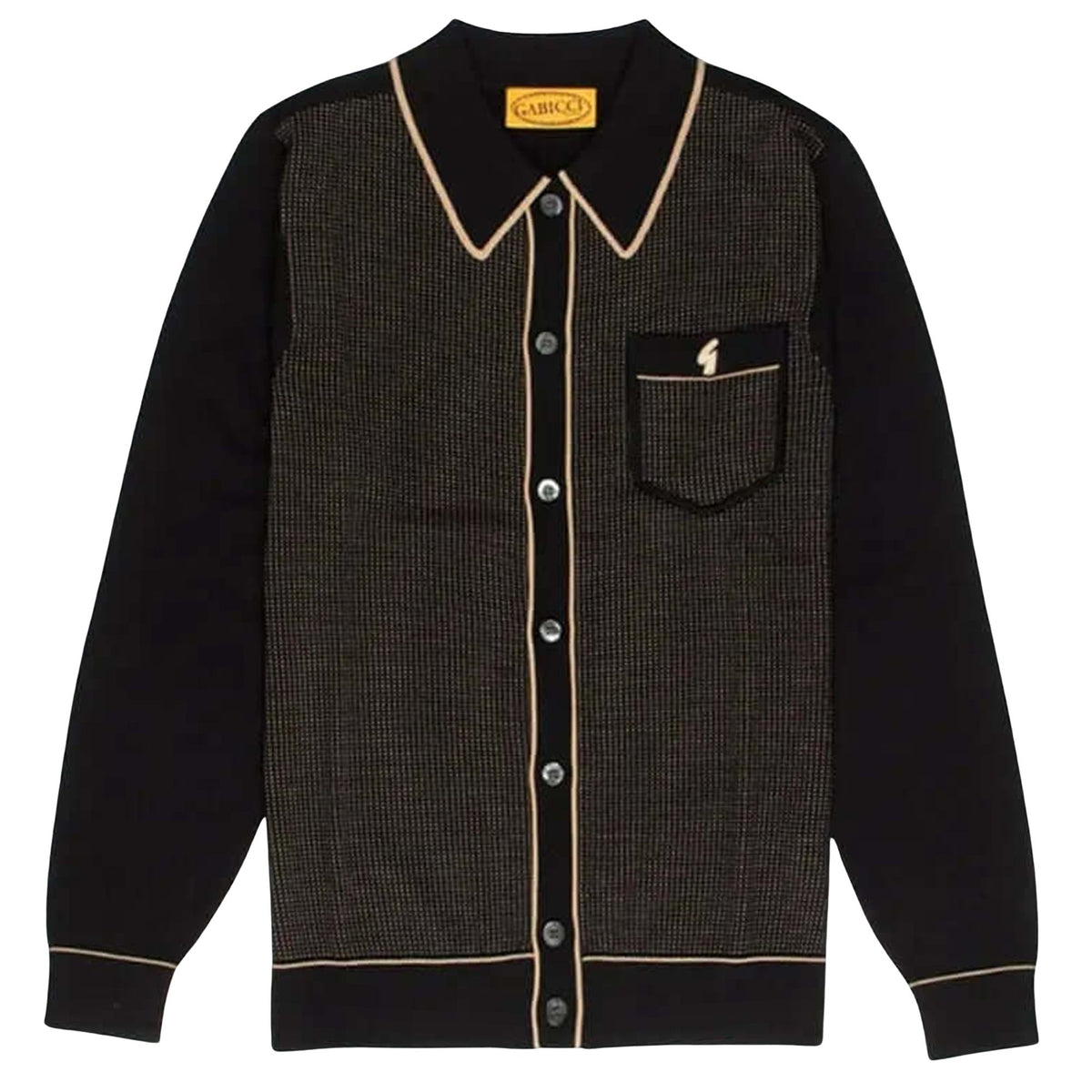 Gabicci Vintage Di-Lello Long Sleeve Button Thru Knit Polo - Black