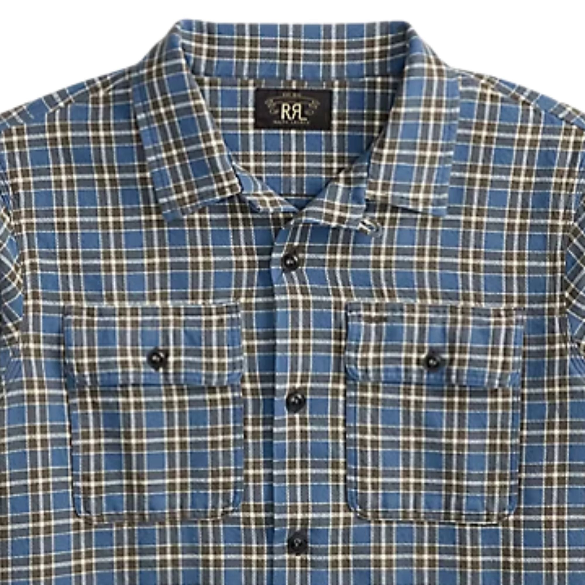 RRL by Ralph Lauren Plaid Twill Camp Shirt - Blue/Grey