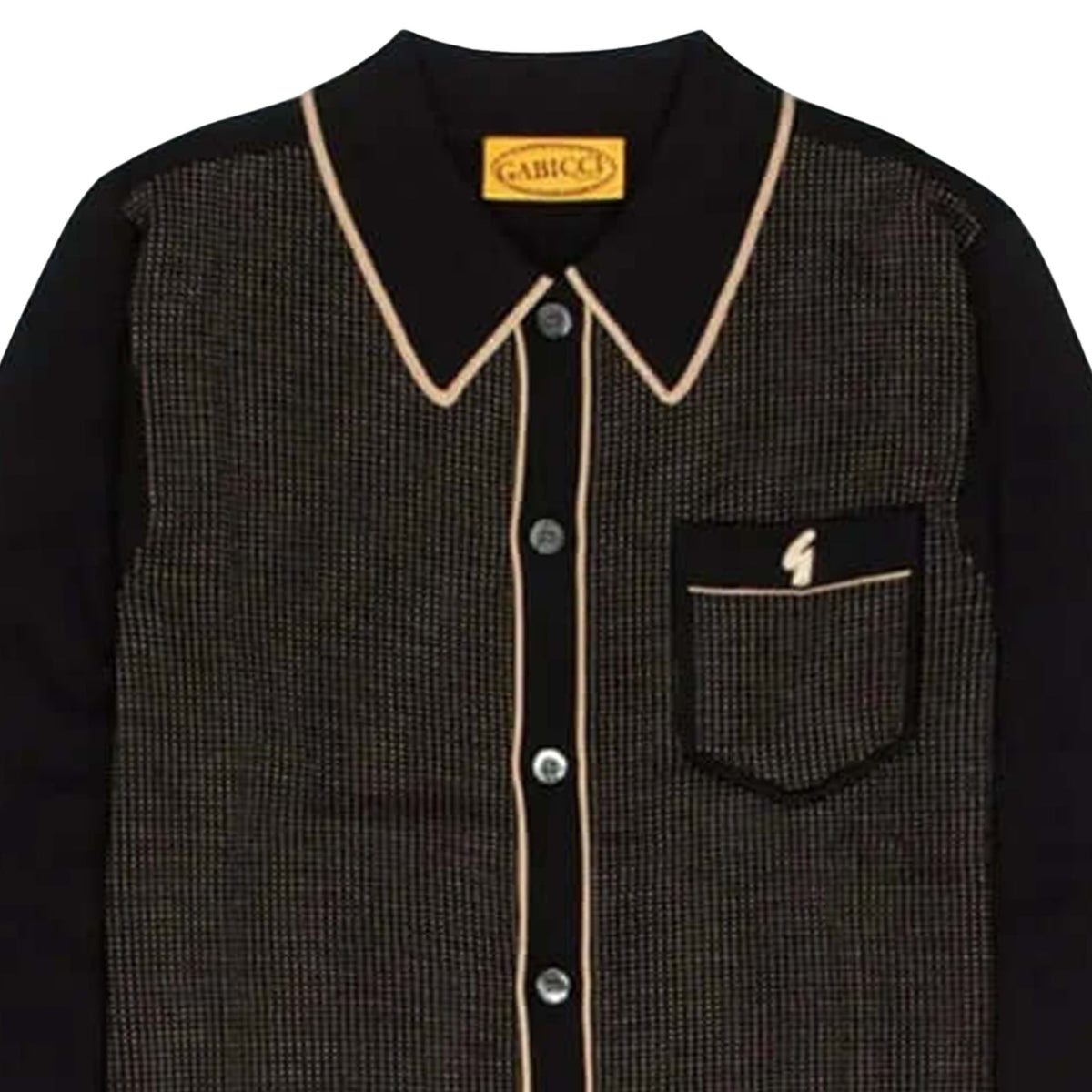 Gabicci Vintage Di-Lello Long Sleeve Button Thru Knit Polo - Black