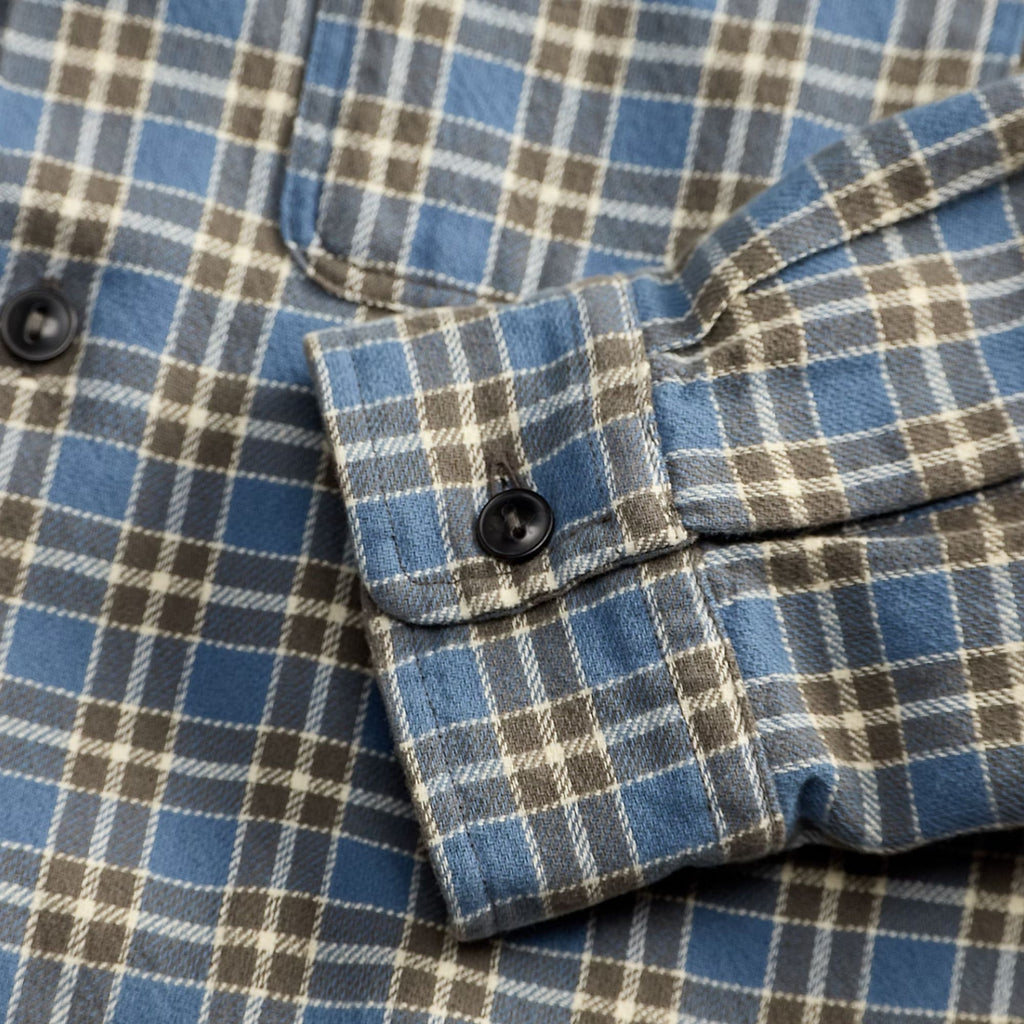 RRL by Ralph Lauren Plaid Twill Camp Shirt - Blue/Grey