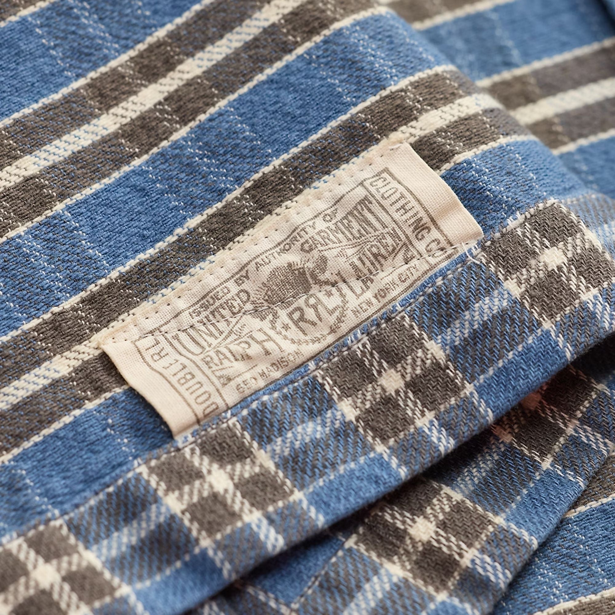 RRL by Ralph Lauren Plaid Twill Camp Shirt - Blue/Grey