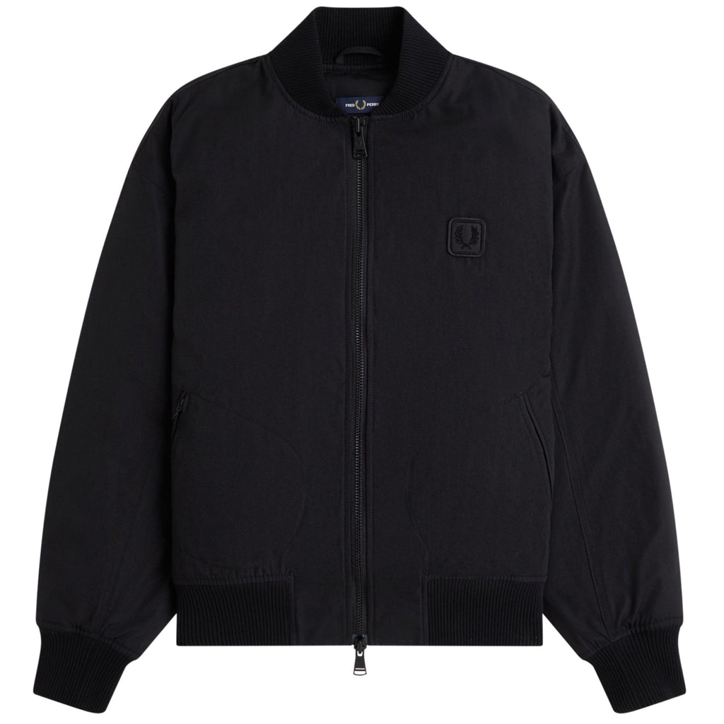Fred Perry Leather Patch Bomber Jacket - Black