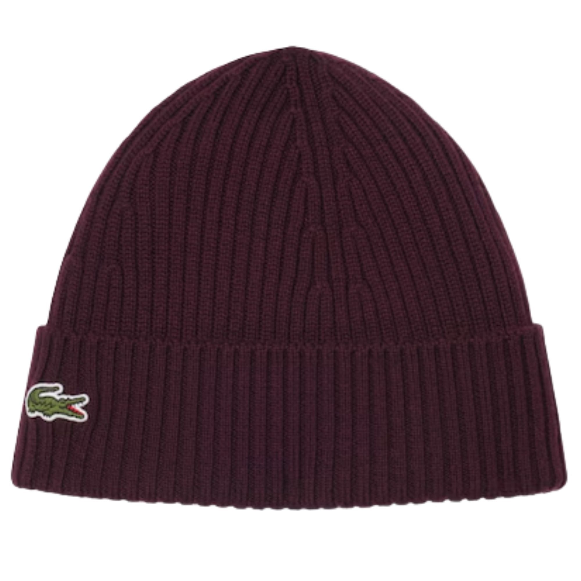 Lacoste Rib Knit Brushed Wool Beanie - Dark Burgundy