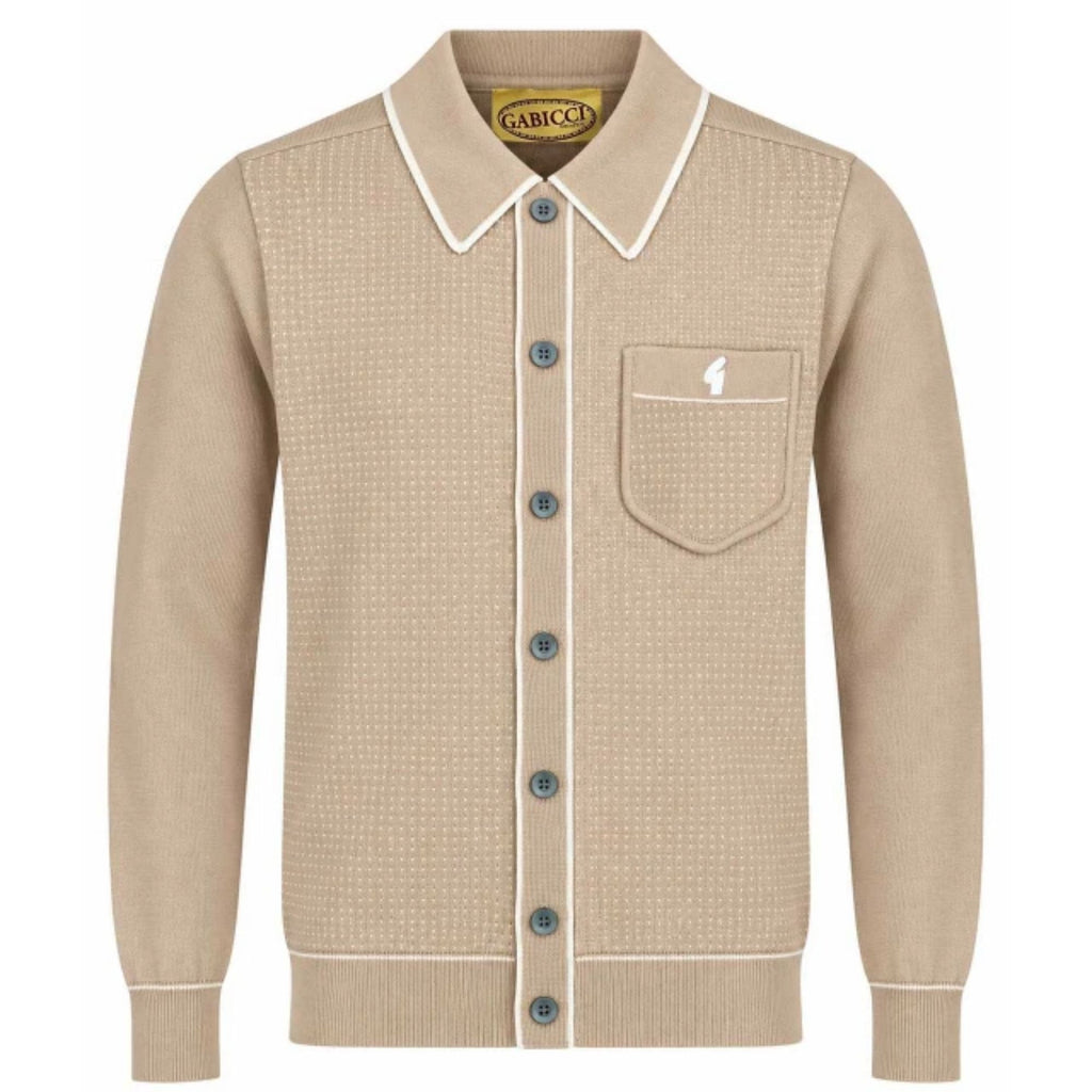 Gabicci Vintage Di-Lello Long Sleeve Button Thru Knit Polo - Caramel