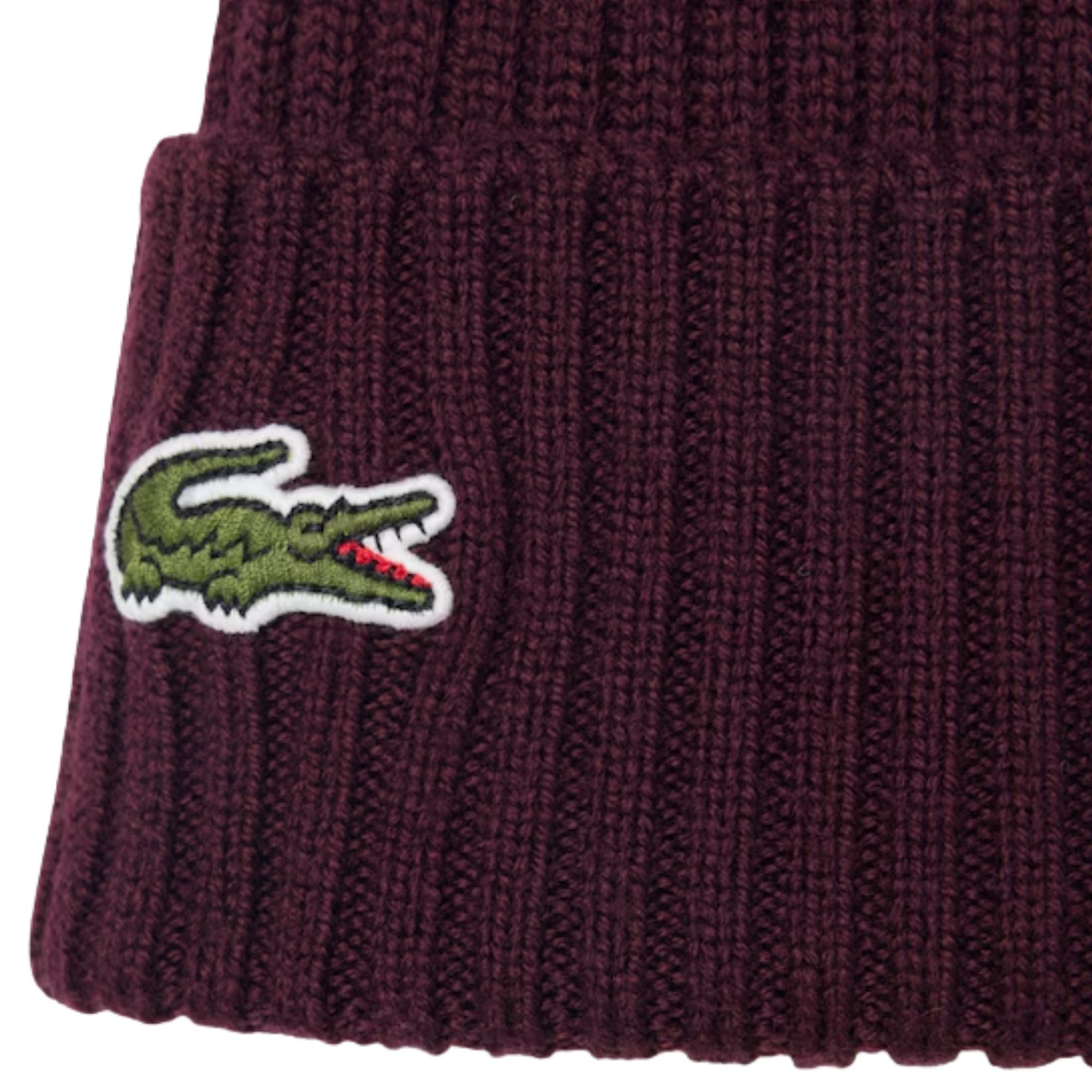 Lacoste Rib Knit Brushed Wool Beanie - Dark Burgundy