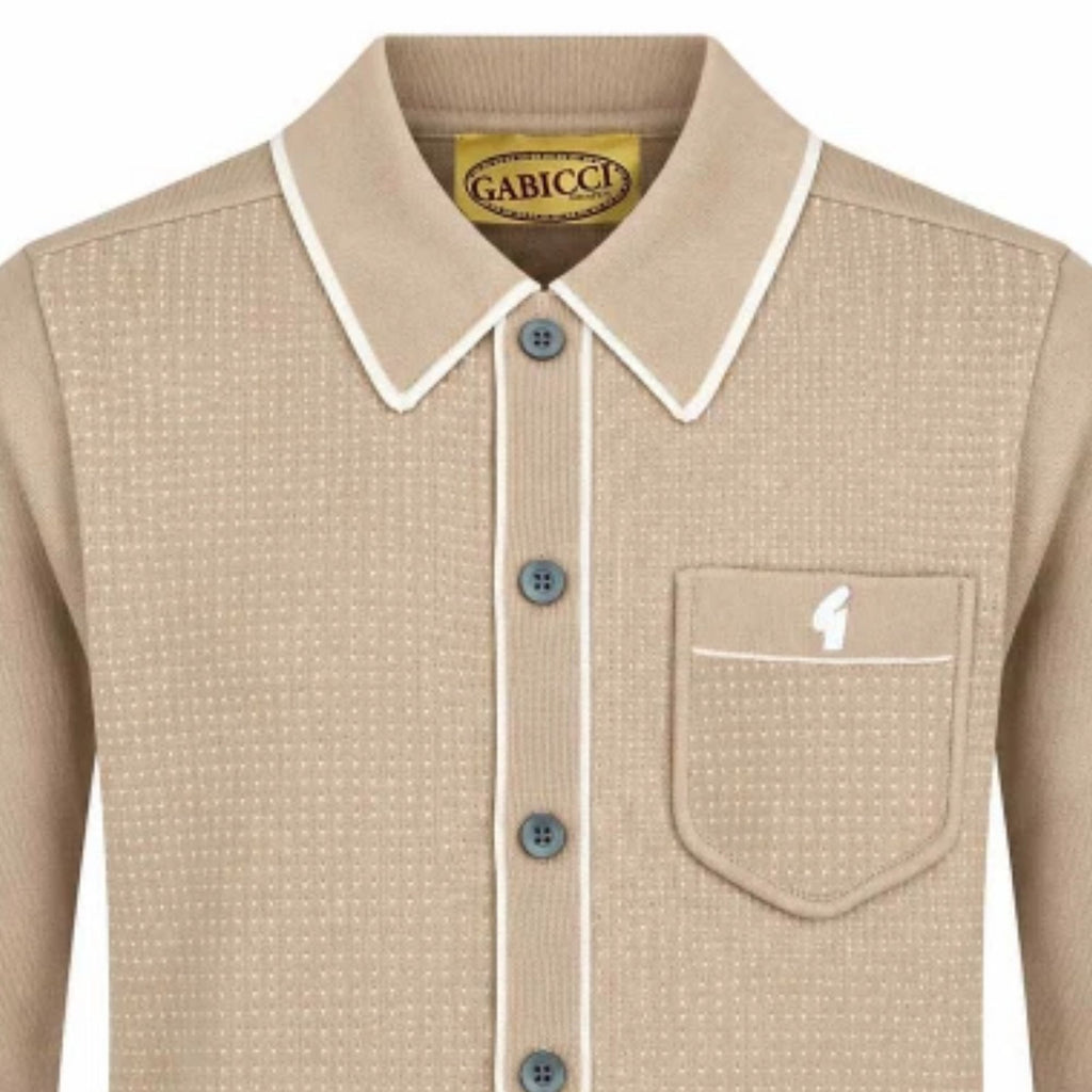 Gabicci Vintage Di-Lello Long Sleeve Button Thru Knit Polo - Caramel