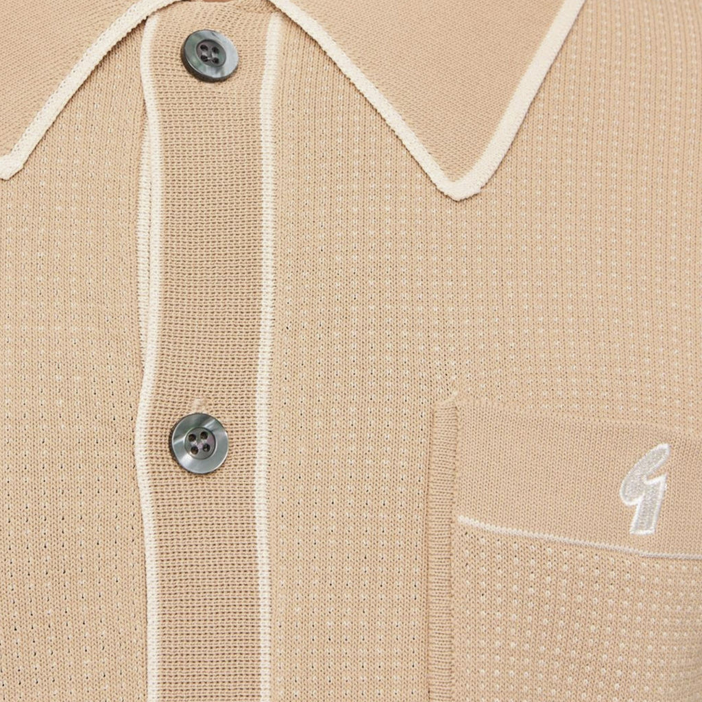 Gabicci Vintage Di-Lello Long Sleeve Button Thru Knit Polo - Caramel