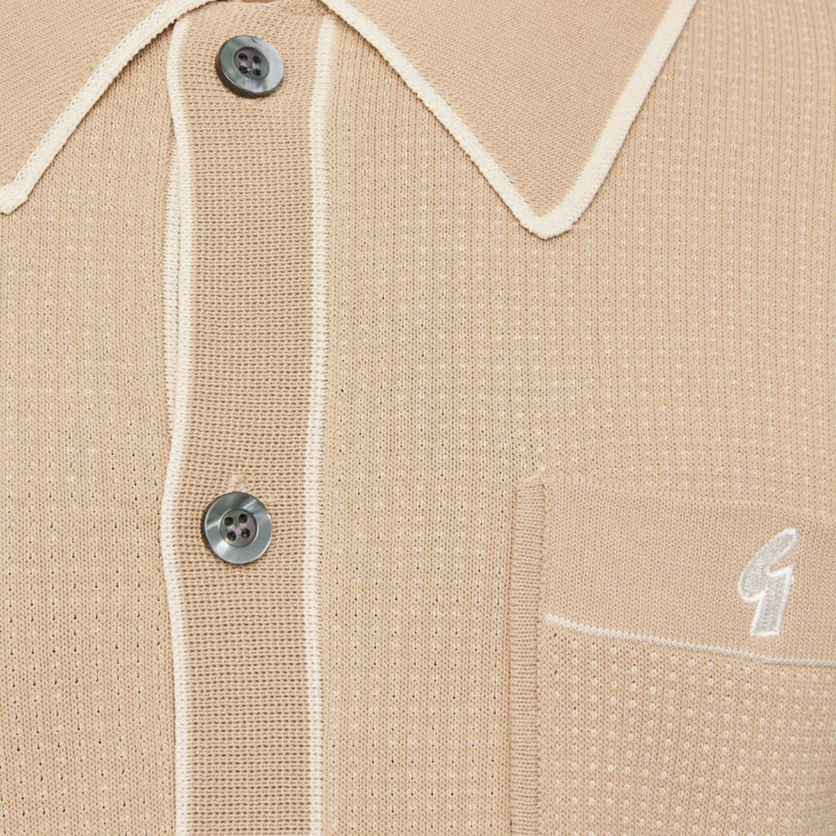 Gabicci Vintage Di-Lello Long Sleeve Button Thru Knit Polo - Caramel