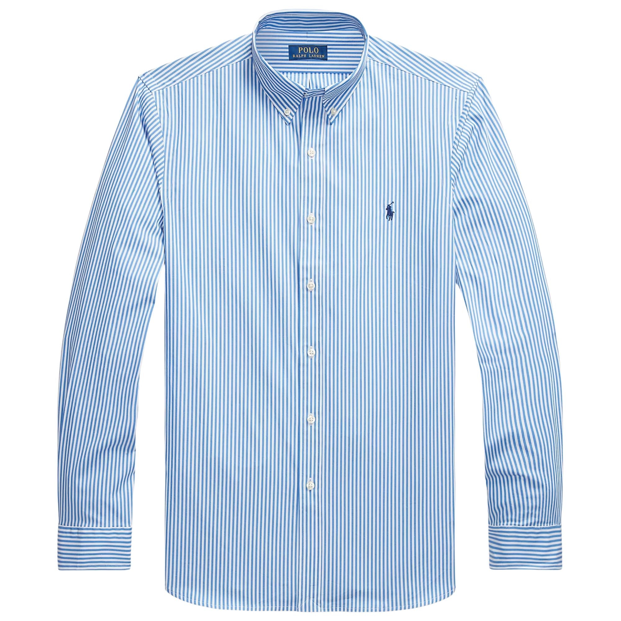 Polo Ralph Lauren Custom Fit Striped Stretch Poplin Shirt - Light Blue/White