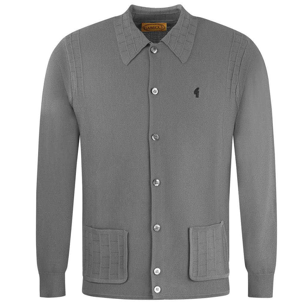 Gabicci Vintage Eddie Long Sleeve Button Thru Knit Polo - Charcoal